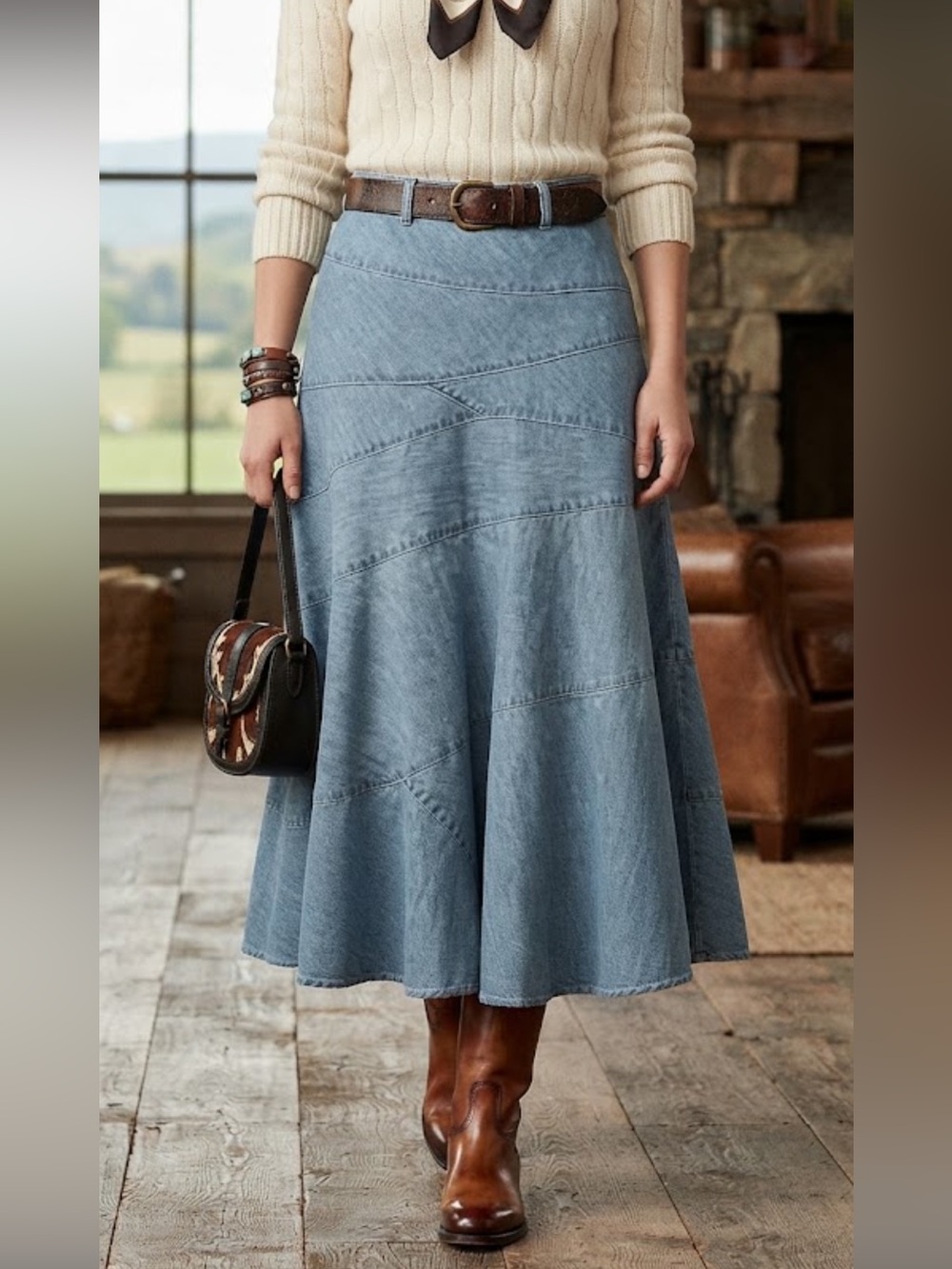 Ralph Lauren Western Denim Paneled Full Skirt Size 12P